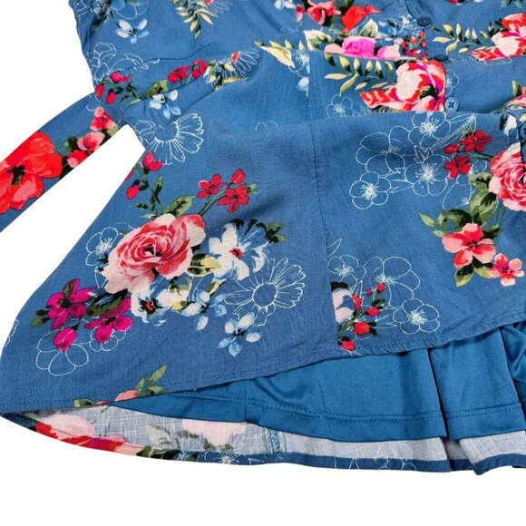 Torrid Floral Tank Blouse Sz.2 2XL Blue Sleeveless Peplum Boho Cottage Feminine - Picture 12 of 16